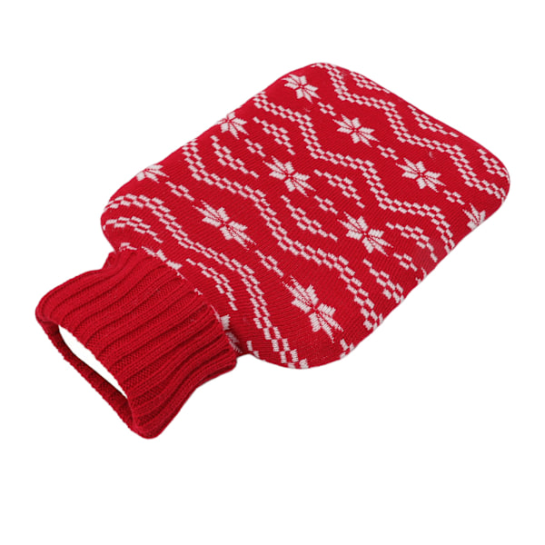 1 Liters Large Rubber Hot Water Bottle Knitted Cover Hot Water Bag for Pain Relief Body Warming Red Snowflake