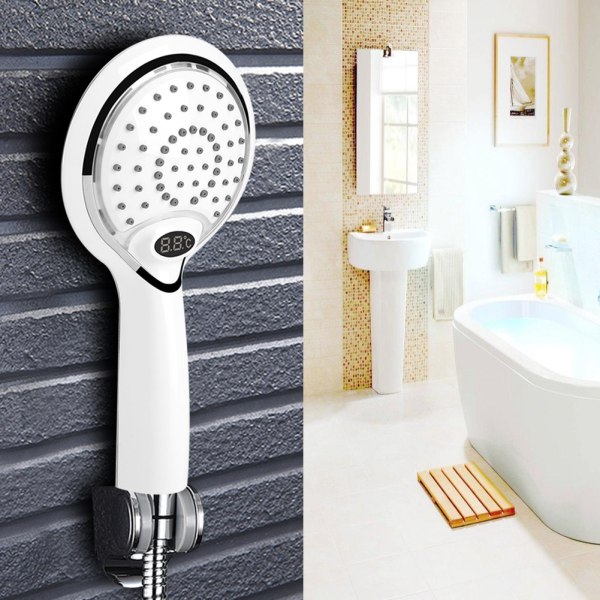 Håndholdt badeværelsesbruser Sprayhoved Digital temperaturdisplay 3 farver LED