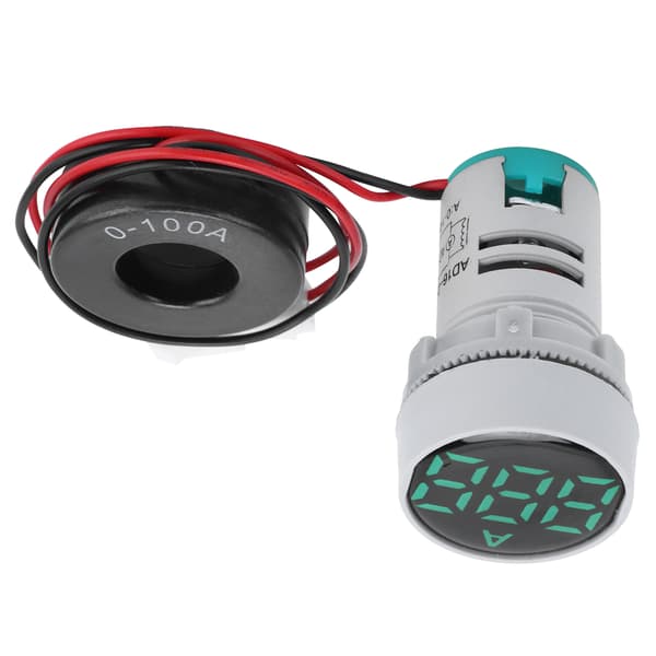 Digitalt Strømmåler Krystalpanel Amperemeter Rund Signalindikator AC 220V AD16‑22DSAGrøn