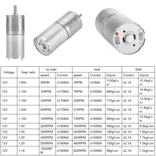 1 st 25mm DC 12V 25GA-370 låghastighets metallväxelmotor för elektroniskt lås 12V 300RPM 12V 300RPM