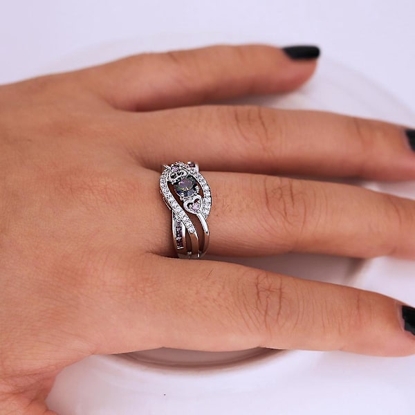 Mode Dam Silverpläterad Ring Rundslipad Cubic Zircon Bröllopssmycke, Storlek 6