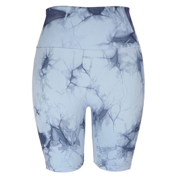 Yoga-shorts med hög midja, tie dye, stretchiga, slim fit, havsblå, träningsyogashorts för träning S