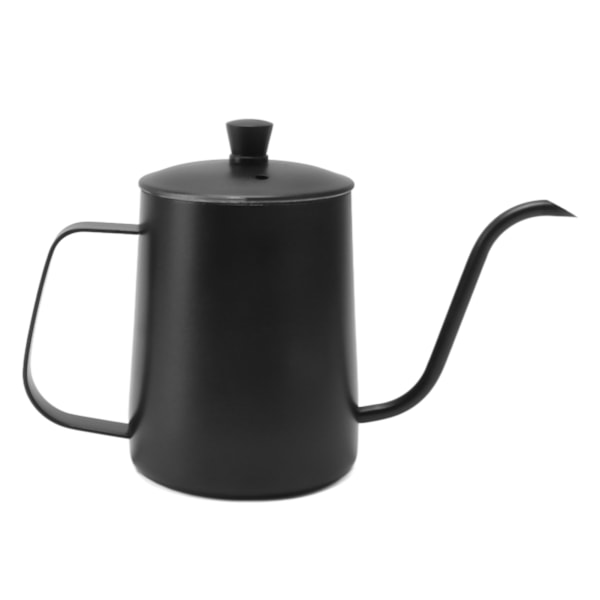 Häll över kaffekanna Lång smal pip 304 Rostfritt stål Svanhals Häll över handdropp Te Kaffe Kanna 600ML Svart med lock