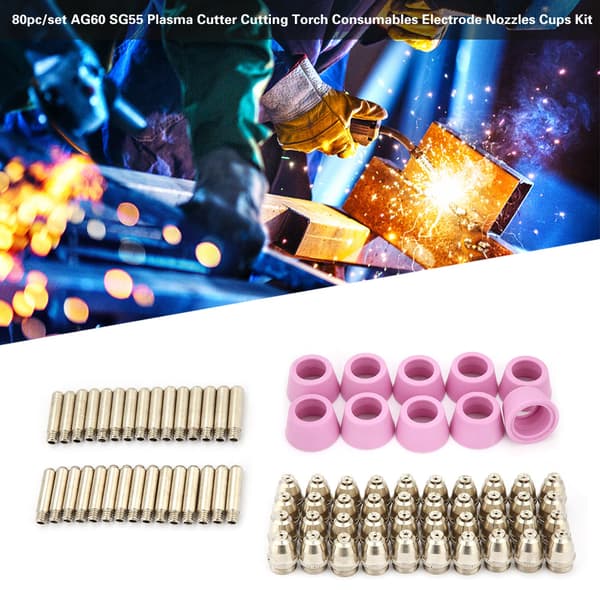 80st/set AG60 SG55 Plasmaskärare Skärbrännare Förbrukningsmaterial Elektroder Munstycken Koppar Kit
