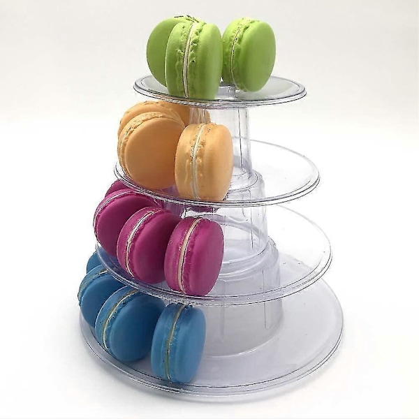 4-vånings Klar Rund Macaron Displayställ För Bröllop, Födelsedag, Macarons, Desserter, Kakor