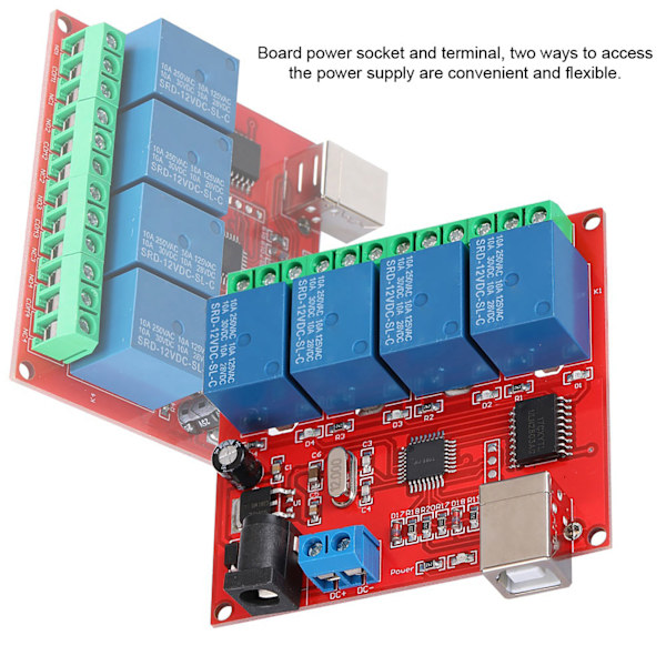 4-kanals 12V dator USB Smart Switch Controller PC Relay Module Expansion Board