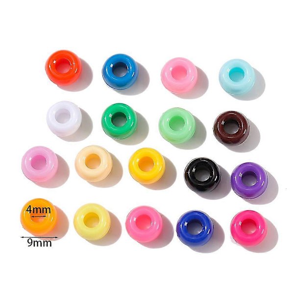 100 stk. Flerfargede akrylperler med stort hull 9 mm for håndverk, barnesmykker, armbånd, halskjeder, rosa