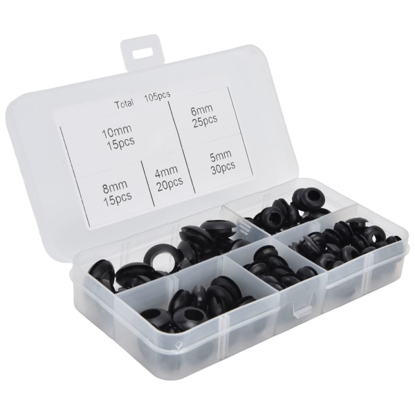 105st Grommet sortimentssats Gummi Elektriska packningsringar Ledningar VVS Skyddsspole