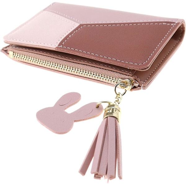 Rosa Dam Kreditkortsplånbok Pengaväska PU Läder Bifold Plånböcker Multipla Fack Tofsar Dragkedja Portabel
