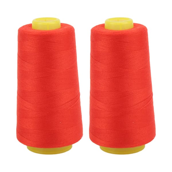 2 STK Sergertråd Høy Styrke Solid Slitesterk Polyester Rød Sytråd for Daglig Quilting Skjøting