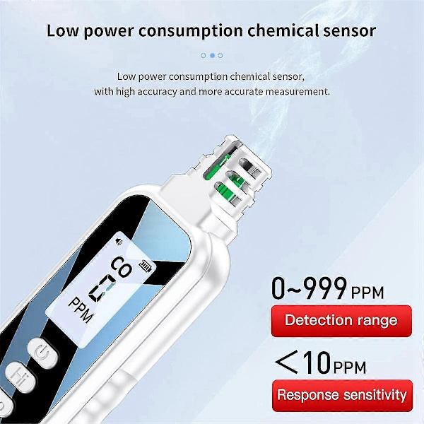 Bärbara kolmonoxiddetektorer kompatibla med resor, LCD-display Handhållen CO-detektor med 2 AAA-batterier, (Vit)-B16