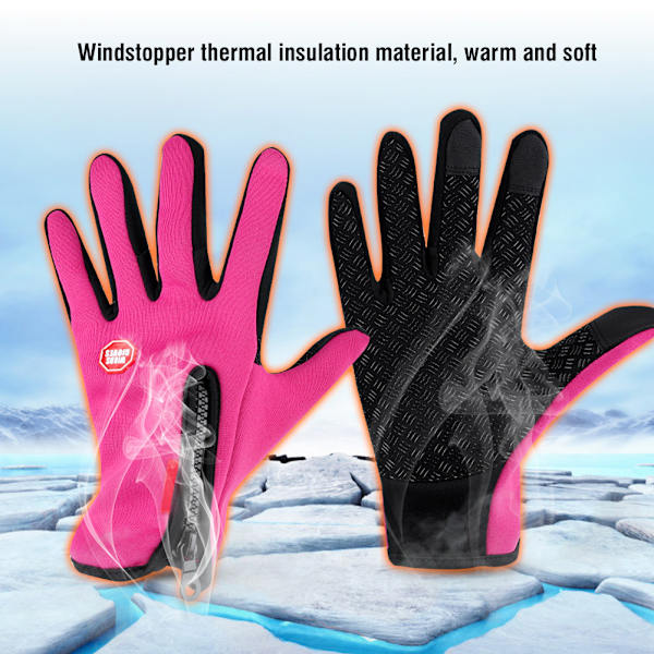 Ulkoilun urheilupyöräilyhanskat, kokopitkät, paksut fleece-hanskat, kosketusnäyttö, tuulenpitävät (ruusunpunainen, L)