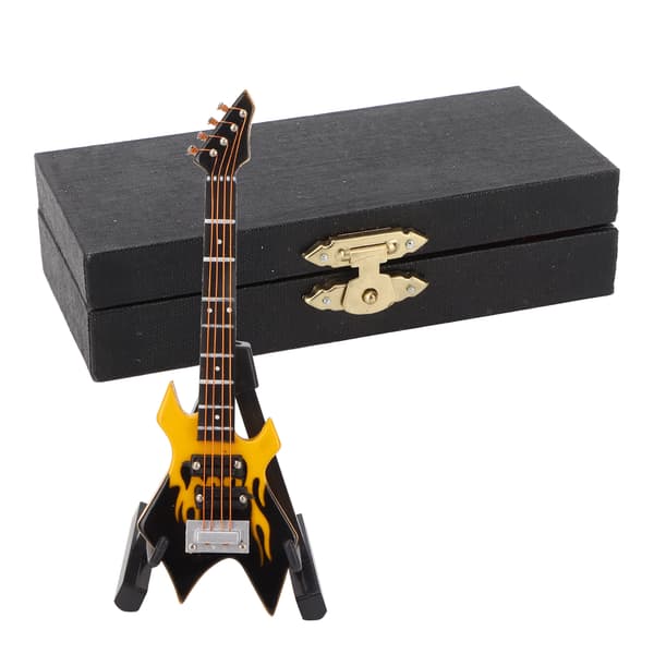 Basmodel Miniature Træsimulationsguitar Model Musikinstrument Ornamenter Gul