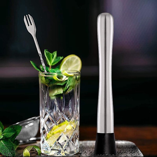 Rustfrit Stål Twisted Mixing Spoon Cocktail Muddler Lang Spiral Bar Spoon til Mojitos