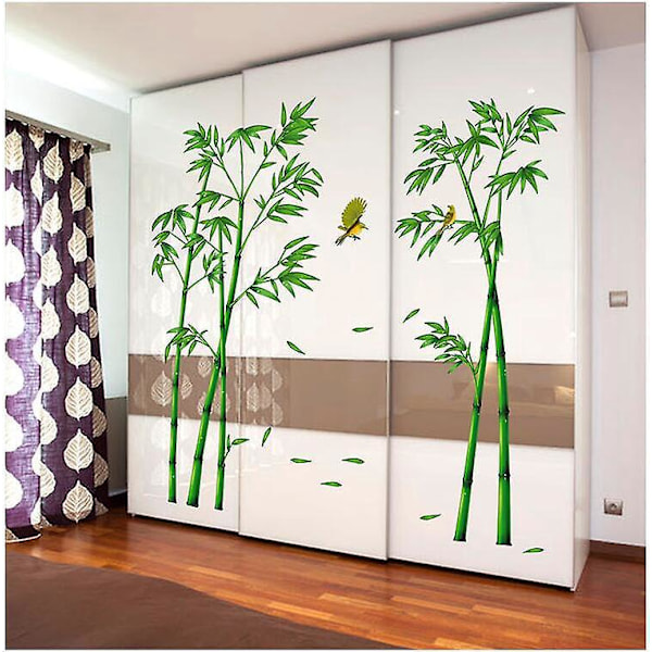 60*90cm Väggdekaler Stor Bambu Väggdekal Grön Växt Fåglar Väggdekoration Sovrum Vardagsrum Kontor