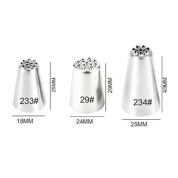 3 stk Rustfritt Stål Gras Icing Dyser for Kakedekorering Konditortips DIY Baking Verktøy