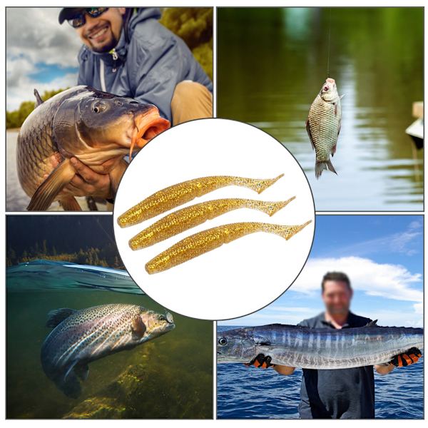 AR36 3PCS T Tail Soft Worm Artificiellt bete 140mm 17g Lures Fiskeredskap Tillbehör Guld