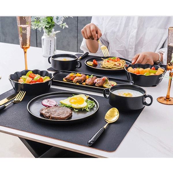 Svart Set med 6 Bordstabletter, 6-delars Bordstabletter PVC Bordstablett (45 x 30 cm), Halkfria Tvättbara Värmebeständiga