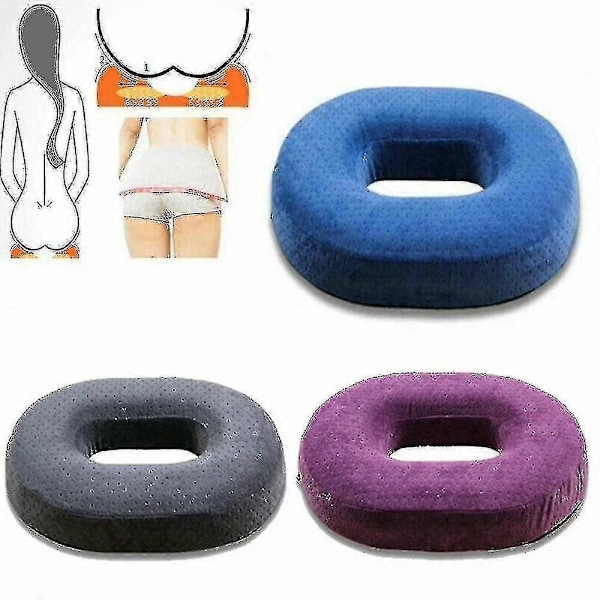 Högkvalitativ Memory Foam Ring Stol Sittdyna Kudde för Smärtlindring Blå