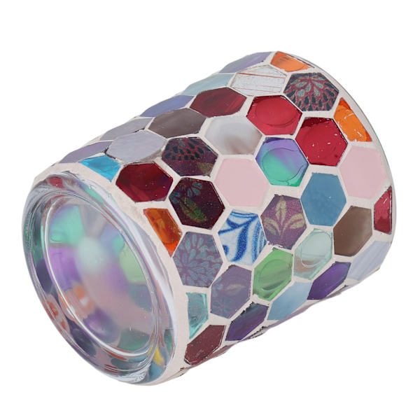 Ljusstake i glas, modern europeisk färgad hexagonal mosaik, ljusstake för heminredning och middagsdekoration