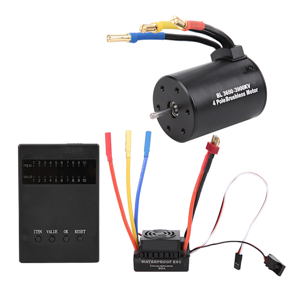3650 3900KV Borstlös Motor Programmeringskort 60A ESC med Vattentät BEC för 1/10 RC Bil