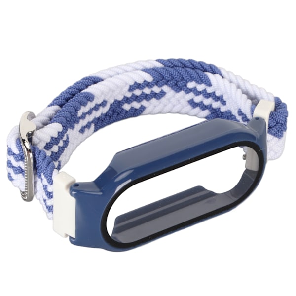 Mjuk nylonflätad klockarmband med stötfångarskydd skärmskyddsaccessoar passar för Mi Band 7 blå vit och blått fodral