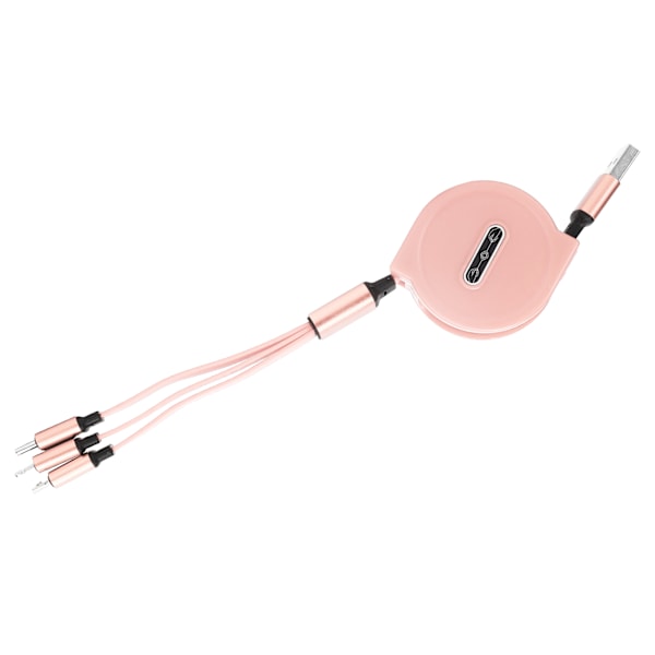 3 i 1 Multi Retractable Charger Cable 3A med TypeC/til IOS/Micro USB Connector 1.1M(Pink )