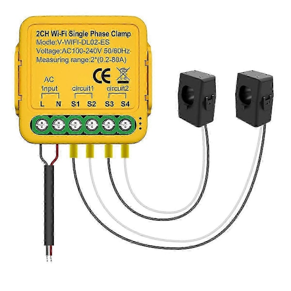 Tuya WiFi Effektmätare Monitor 2CH Realtids Energi Ström Monitor Automatisering Notifikationer Smart Life Fjärrkontroll