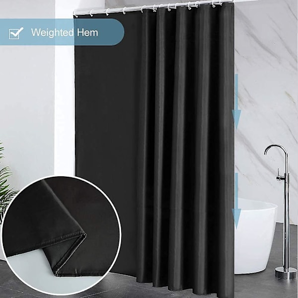 Ekstra bred mørkegrå bruseforhæng - 240x180 cm, vandtæt, skimmelresistent, polyesterstof, inklusive 16 kroge