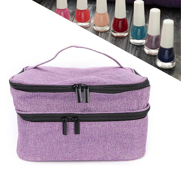 Bärbar nagellack reseväska dubbla lager nagellack förvaringsväska sminkhållare väska lila