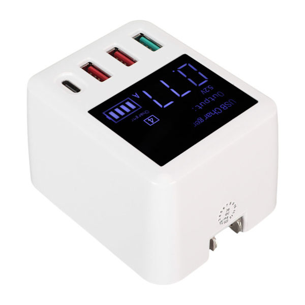 USB-seinälaturi 4 porttia QC3.0 PD20W LCD-näyttö Nopea lataus USB C -matkalaturi 100-240V EU-pistoke