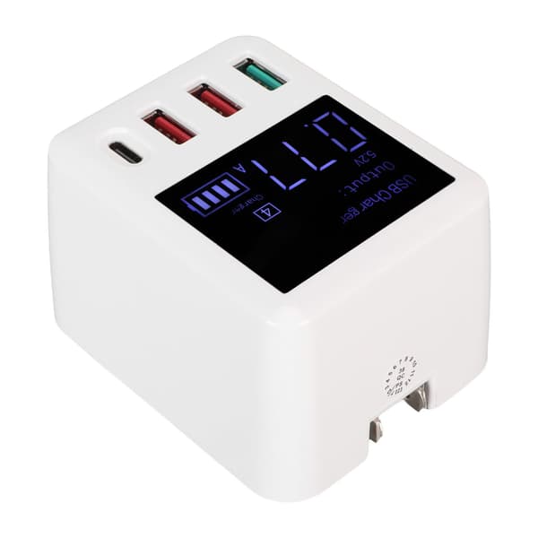 USB Vegglader 4-porter QC3.0 PD20W LCD-skjerm Hurtiglading USB C Reiseadapter 100‑240V EU-plugg