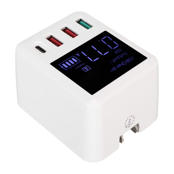 USB-vegglader 4-porters QC3.0 PD20W LCD-skjerm Hurtiglading USB C Reiselader 100-240V EU-plugg