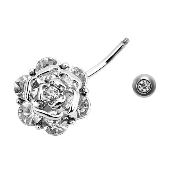 2 stk/sæt Blomster Navlering Barbell Rustfrit Stål Kropspiercing Smykker (Sølv)