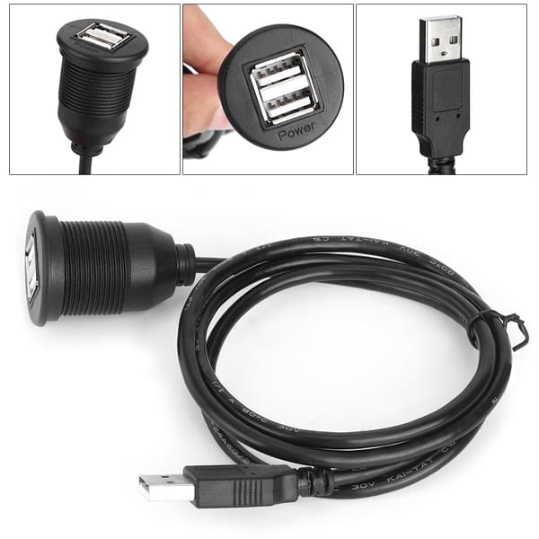 USB2.0 1 hann til 2 hunn datakabel vanntett dashbordadapterlinje for bil motorsykkel