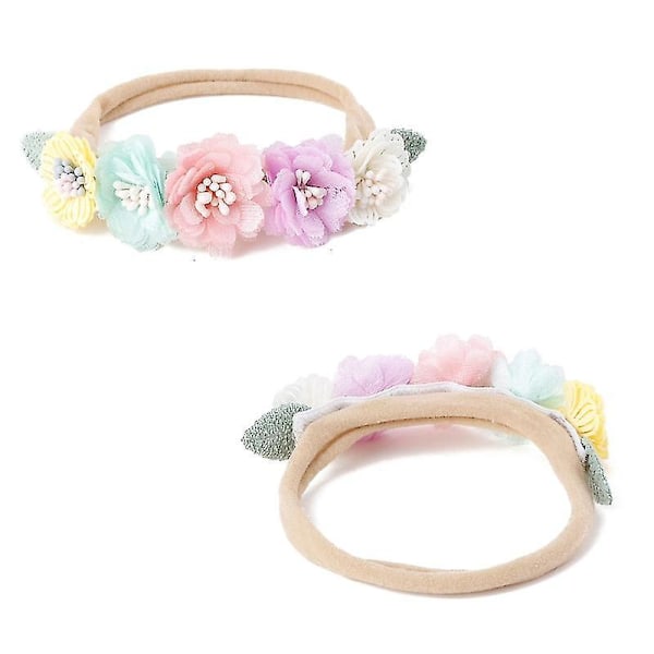 Babyjente Prinsesse Blomster Hodebånd - Mykt Elastisk Nylon Hodeplagg for Nyfødte og Småbarn