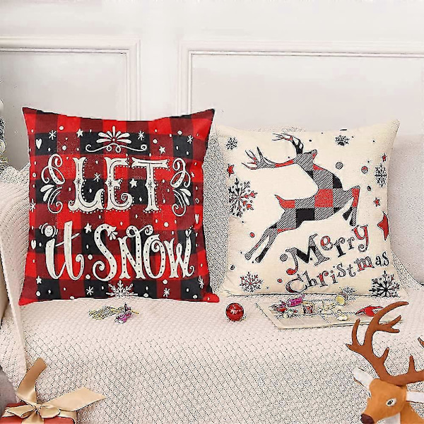 Merry Christmas Design Pyntepudebetræk Dekorative Pudebetræk 4 stk. - hvidrød