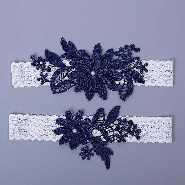 2-delt Daisy Lace Bryllupsstrømpebåndssæt Håndsyet med Kunstige Perler til Bruden