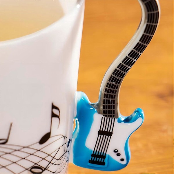 300ML Kreativ Musikk Kopp Fiolin Stil Gitar Keramisk Kopp Nyhet Gave (Blå Elektrisk Gitar)