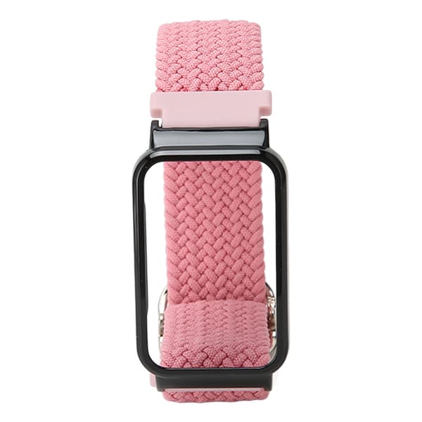 Flätad Loop Rem för Mi Band 7 Pro Justerbart Elastiskt Nylon Loop Armband med Skyddsram Rosa Band Svart Fodral