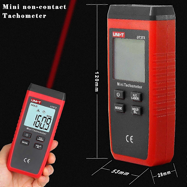 Passende UNI-T UT373 Mini Digital Laser Tachometer LCD Display Berøringsfri Tachometer RPM Hastighedsmåling