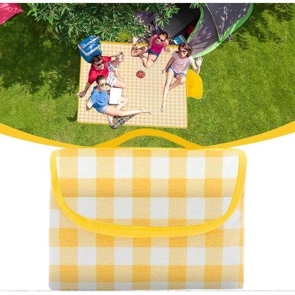 Picnic Tæppe, Foldbart, Ternet, 200x200cm, Udendørs, Gul