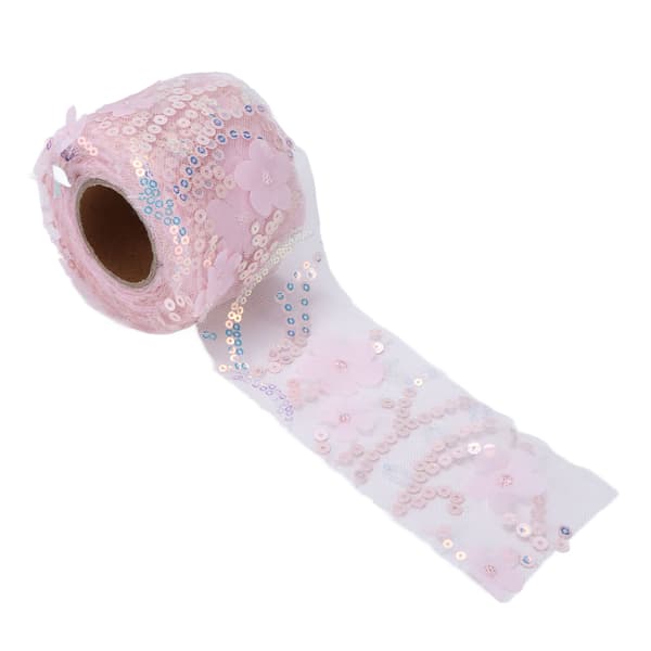 Tyullstoff DIY Håndverk Slitestyrke Liten Blits Bærbar Polyester Paljett Tyullrull 6cm Lys Rosa