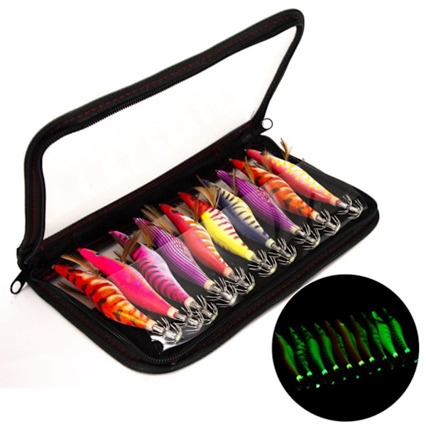 Luminous Wood Shrimp Squid Hook Lures Shrimp Bait with Squid Jigs Hooks Cuttlefish Sleeve Jig Hooks Hard Artificial Lures