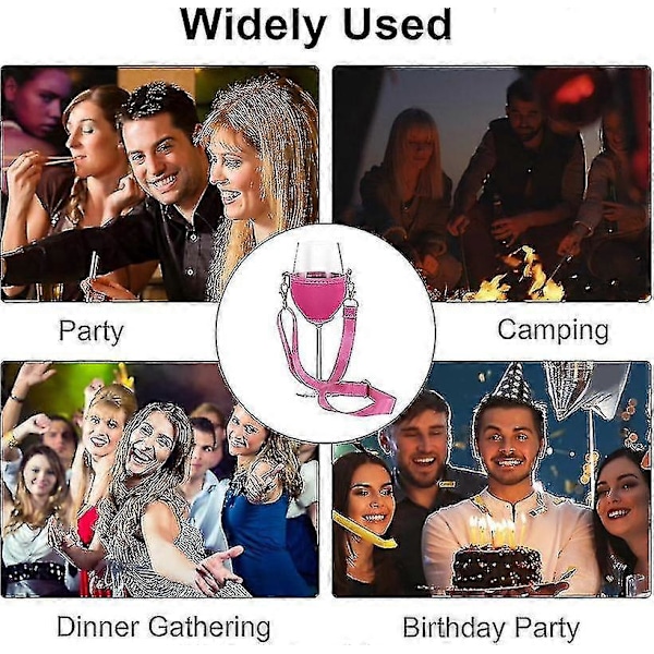 Pakke med 4 vinglasholdere til ophængning af vinglas, kopholder, festival vinglasholder til jul, fødselsdag, bryllup (pink) Xc