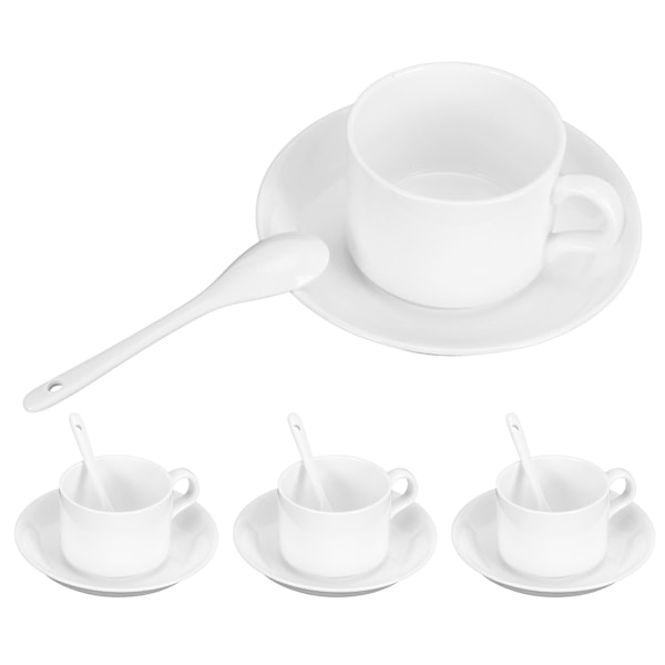 4 Set Hög Benporslin Kaffe Set Kaffe Mugg med Fat Skål Sked Te Mugg Dryckesvaror