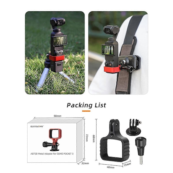 Til POCKET3 Metal Adapter Kamera Fast Rammebeslag, Sort