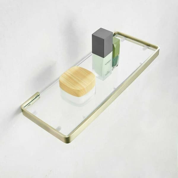 GROOFOO-304 badeværelseshylde i rustfrit stål, badeværelseshylde i glas, mat guld A35 cm