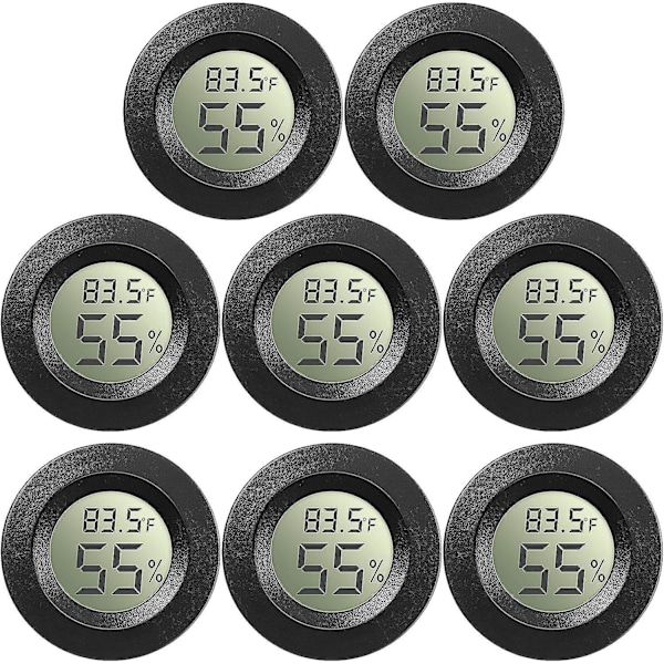 8 Mini Digital Hygrometer Termometer Runda LCD Luftfuktighetsmätare Inomhus Utomhus för Hem Köks Växthus