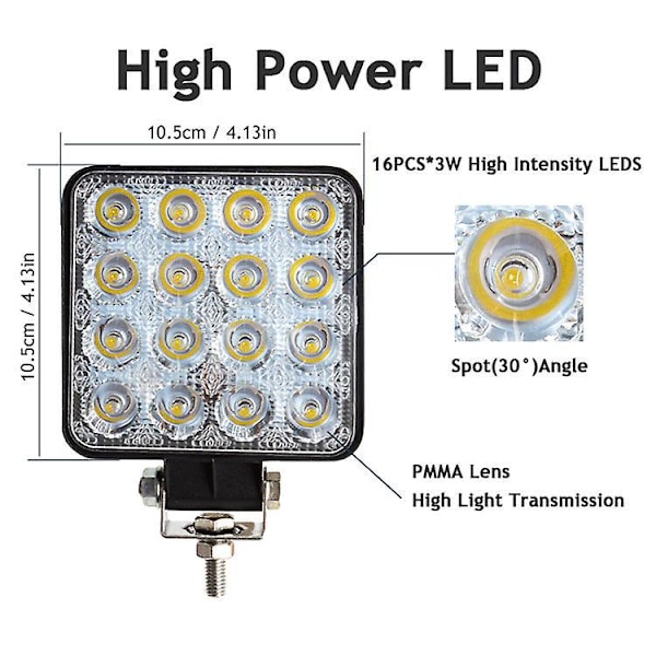 4st LED Arbetsbelysning 3 Tum 48W LED Arbetsbelysning Spotlight Dimljus för Bil Lastbil UTV SUV Offroad Traktor Båt